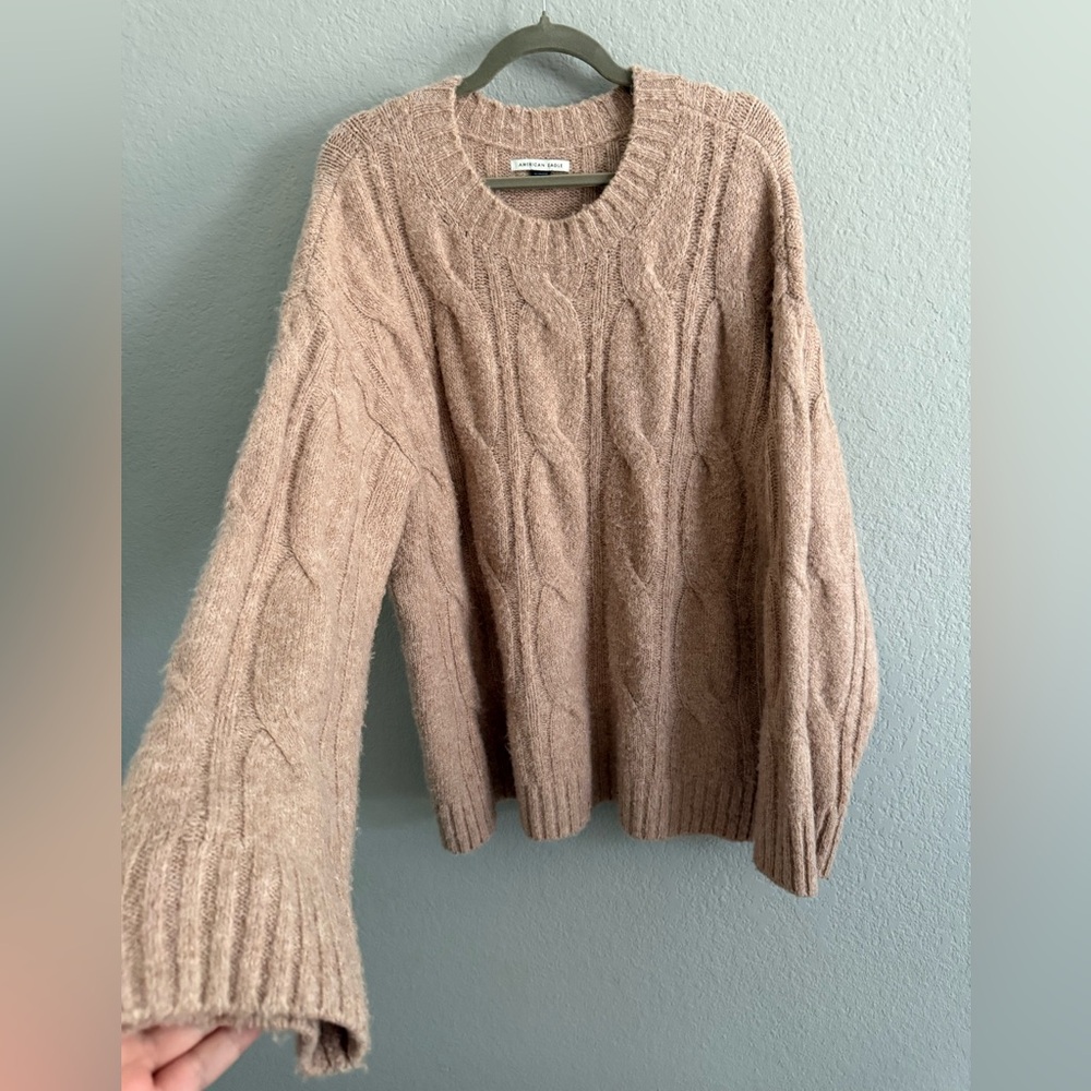 American Eagle Cable Knit Crewneck Sweater | Taupe | Size XL